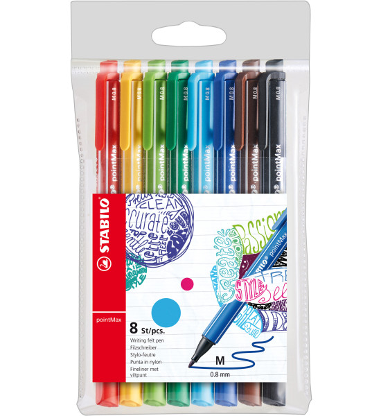 Marcador, Point Max, Punta Media 0.8 mm, Estuche x 8 Unds. 8 Colores Surtidos